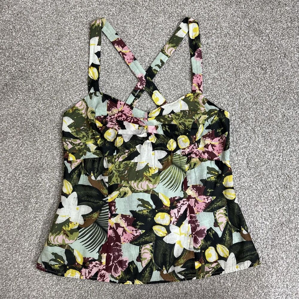 Cabi Tank Top Womens 12 Multicolor Floral Sweetheart Summer Tropical Vacation